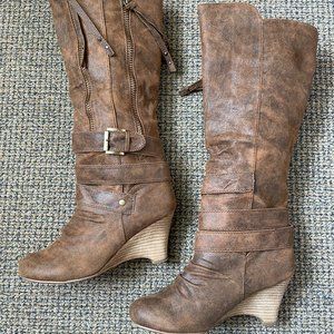 NOT RATED knee high women's faux suede boots, size 9, light brown